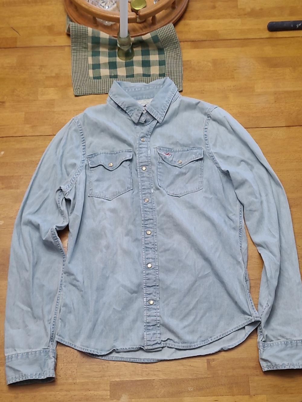 Men's Light Blue Light Denim Shirt Snap Buttons Classic Casual